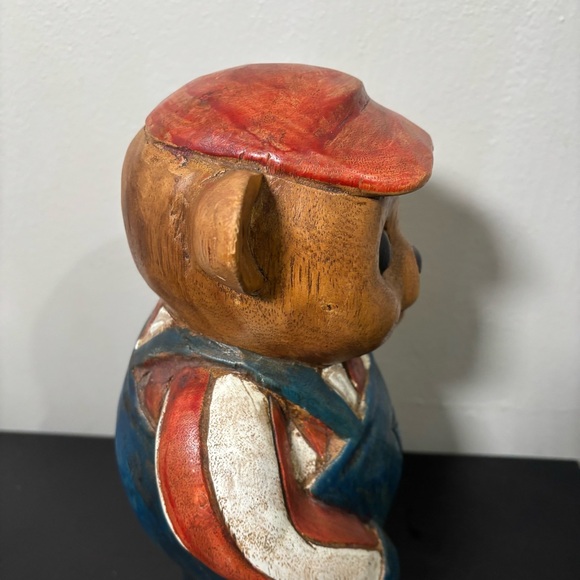 Hand Carved Wooden Bear Sculpture Door Stop Folk Art Patriotic Cabin Decor Vtg - Picture 14 of 16